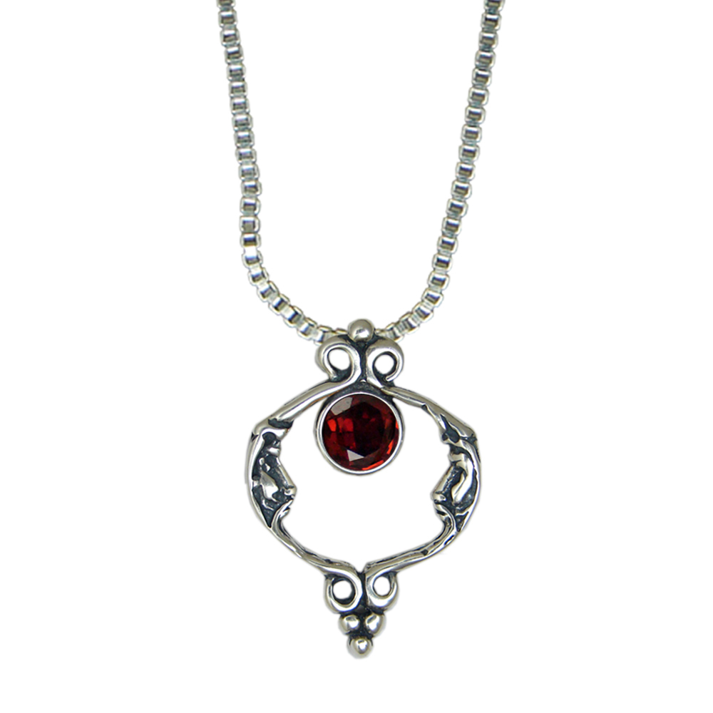 Sterling Silver Moons Necklace With Garnet